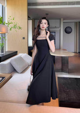 Short Sleeve Rhinestone-Detailed A-Line Midi Dress